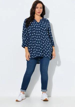 Ulla Popken Tunika Tunika Muster Tunika-Ausschnitt 3/4-Arm