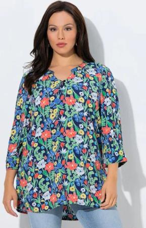 Ulla Popken Tunika Tunika Muster Tunika-Ausschnitt 3/4-Arm