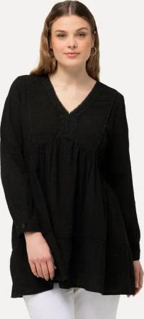 Ulla Popken Tunika Tunika Spitze A-Linie V-Ausschnitt Langarm