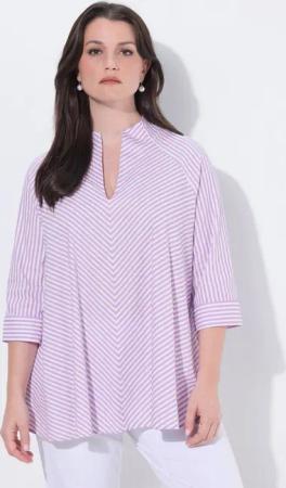 Ulla Popken Tunika Tunika Streifen A-Linie Kelchkragen 3/4-Arm