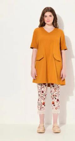 Ulla Popken Tunika Tunika V-Ausschnitt Taschen Halbarm Biobaumwolle