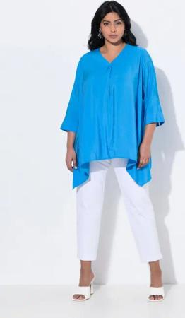 Ulla Popken Tunika Tunika Zipfelsaum A-Linie V-Ausschnitt 3/4-Arm