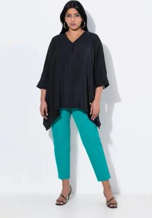 Ulla Popken Tunika Tunika Zipfelsaum A-Linie V-Ausschnitt 3/4-Arm