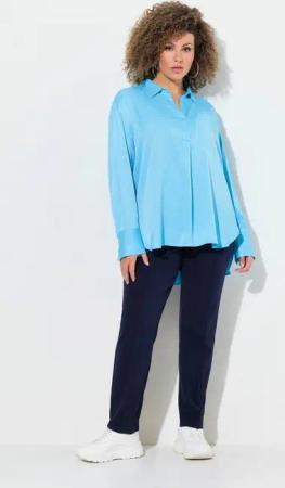 Ulla Popken Tunika Tunikabluse Satin Zierfalte Hemdkragen Langarm