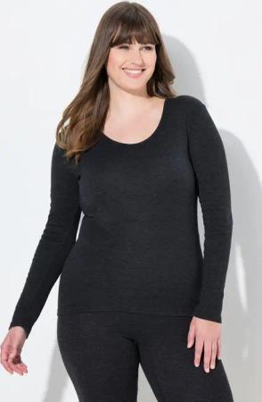 Ulla Popken Unterhemd Thermo-Shirt Rundhals Langarm Baumwolle