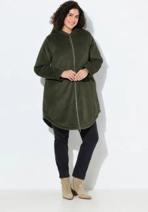 Ulla Popken Wintermantel Cord-Parka Kapuze Taillen-Tunnelzug wattiert