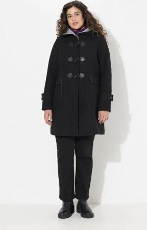 Ulla Popken Wintermantel Dufflecoat A-Linie Wollmischung Kapuze