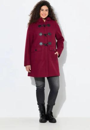 Ulla Popken Wintermantel Dufflecoat A-Linie Wolloptik Knebelknöpfe Kapuze