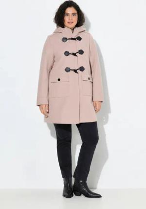 Ulla Popken Wintermantel Dufflecoat A-Linie Wolloptik Knebelknöpfe Kapuze