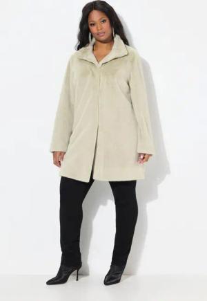 Ulla Popken Wintermantel Kunstfellbesatzmantel Stehkragen Knopfleiste