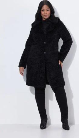 Ulla Popken Wintermantel Mantel Persianeroptik Kunstfellbesatz Reverskragen