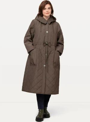 Ulla Popken Wintermantel Steppmantel Kapuze Tunnelzug Knopfleiste recycelt