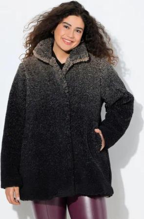 Ulla Popken Wintermantel Teddymantel Farbverlauf Stehkragen Druckknöpfe