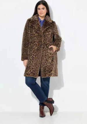 Ulla Popken Wintermantel Teddymantel Leomuster Reverskragen