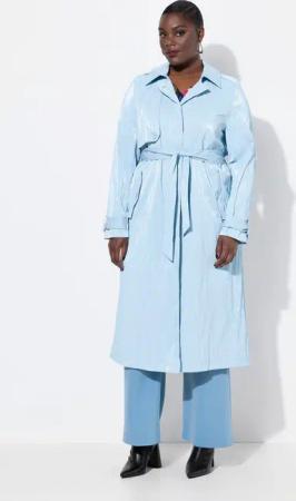 Ulla Popken Wintermantel Trenchcoat Metallic-Effekt A-Linie Hemdkragen