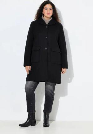 Ulla Popken Wintermantel Wolloptik-Mantel Spatenkragen große Taschen