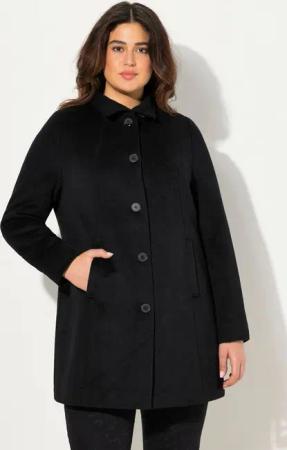 Ulla Popken Wollmantel Kurzmantel Wollmix Stehkragen Ziernähte