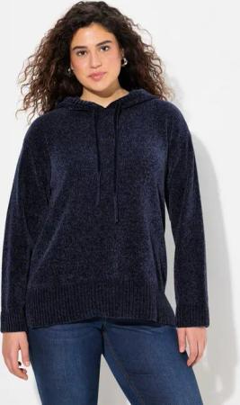 Ulla Popken Wollpullover Chenille-Hoodie Kapuze Kordel Langarm