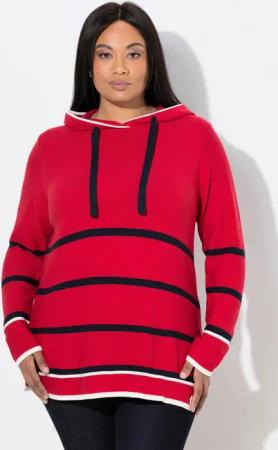 Ulla Popken Wollpullover Pullover Ringel Farbakzente Kapuze Langarm