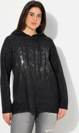 Ulla Popken Wollpullover Strick-Hoodie A-Linie Pailletten Kapuze Langarm