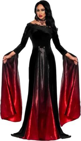 Underwraps Vampir-Kostüm Vampirlady - Horror Halloween Kostüm Damen, Satinglänzendes Kleid für düstere Damen