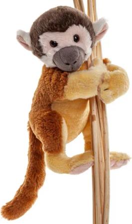 Uni-Toys Kuscheltier Totenkopfaffe mit Klammerarm - 18 cm (Höhe) - Plüsch-Affe - Plüschtier, zu 100 % recyceltes Füllmaterial