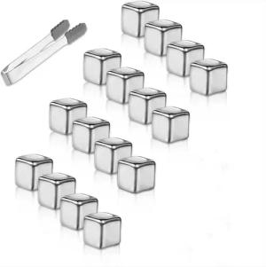 UniqueFire Eiswürfel-Steine 16Stk.Edelstahl Eiswürfel mit Zange Whiskey Ice Cubes Kühlsteine