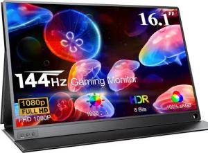 UPERFECT 144Hz Tragbarer Monitor 16,1 Zoll, FHD Gaming Monitor, Mini HDMI/USB-C Portabler Monitor (40,80 cm/16.1 ", 1920 x 1080 px, Full HD, 15 ms Reaktionszeit, 144 Hz, IPS, Externer Bildschirm für Laptop/Mac/Handy/PS4/PS5/Switch)