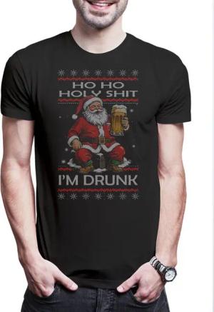 Urban Backwoods Print-Shirt Holy Shit I Am Drunk Christmas Herren T-Shirt Merry Santa X-Mas Claus (1-tlg) Bier Booze Alkohol Weihnachten