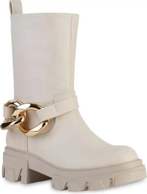 VAN HILL 837957 Plateaustiefelette Damen Plateau Boots Stiefeletten Ketten Stiefel Profil-Sohle