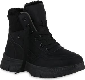 VAN HILL 840851 Stiefelette Damen Warm Gefüttert Worker Boots Bequem Strick Profil-Sohle Schuh