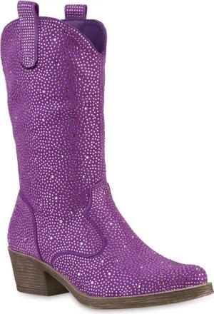 VAN HILL 840905 Cowboystiefel Damen Cowboystiefel Stiefel Spitze Strass Western