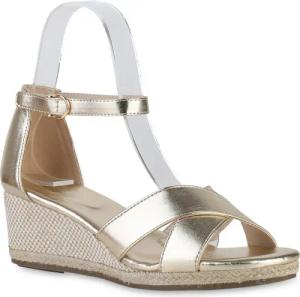 VAN HILL 841127 Keilsandalette Damen Keilsandaletten Sandaletten Wedges Bast Sommer