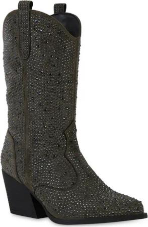 VAN HILL 841327 Cowboystiefel Damen Leicht Gefütterte Cowboystiefel Stiefel Spitze Strass