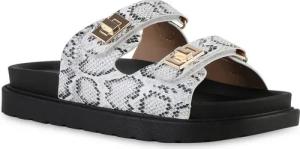 VAN HILL 841737 Sandalette Damen Pantoletten Sandaletten Profil-Sohle Freizeit Plateau-