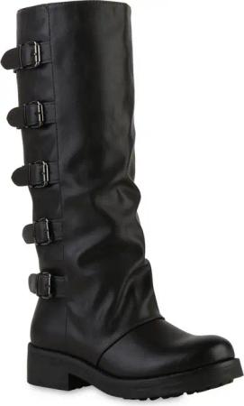 VAN HILL 841837 Stiefel Damen Leicht Gefütterte Bikerstiefel Stiefel Schnallen