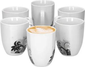 van Well Becher 6er Set Kaffeebecher Black Flower 33cl, Porzellan