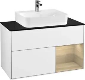 V&B Waschtischunterschrank Wandbeleuchtung Finion 100, Pl b m, Reg re Oa ven, glo wh. Lac