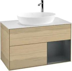 V&B Waschtischunterschrank Wandbeleuchtung Finion 100, Pl wh. m, Reg md m Lac, Oa ven