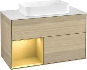 V&B Waschtischunterschrank Wandbeleuchtung Finion 100x60,3 cm, Reg li gol matt, Oak Veneer