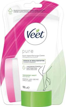 Veet Enthaarungscreme pure für Körper, Arme & Beine 150 ml, 1 St., Dusch-Haarentfernungscreme, geeignet für trockene Haut