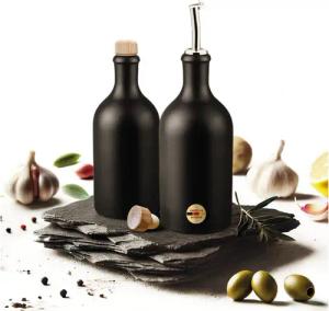 Veluxis Küchenorganizer-Set Essig & Öl Feinsteinzeug Flaschen-Set 2x 500ml + Ausgießer & Deckel, (Set), Made in Germany, 100% UV-Schutz, lebensmittelechte Materialien