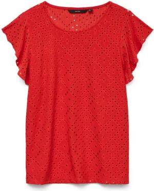 Vero Moda Blusenshirt Atmungsaktive Struktur mit Lasercuts, Kurzarm VMTASSA SL FRILL TOP NOOS