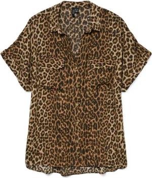 Vero Moda Blusenshirt Leopardenmuster, kurzärmelig, Vordertaschen VMBUMPY SS SHIRT AOP WVN GA NOOS