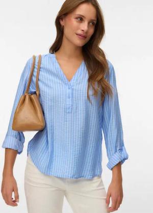 Vero Moda Blusenshirt VMKAJA LS V-NECK FOLD-UP TOP WVN mit Raglan-Ärmeln