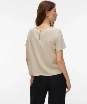 Vero Moda Blusenshirt "VMMYMILO SS O-NECK TOP WVN GA" mit Leinen