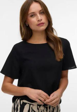 Vero Moda Blusenshirt VMMYMILO SS O-NECK TOP WVN GA mit Leinen