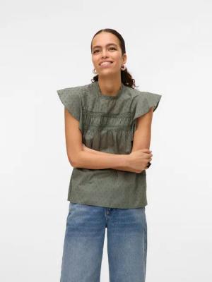 Vero Moda Blusenshirt VMTRINE SL LACE TOP WVN NOOS Baumwolle