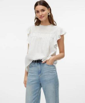 Vero Moda Blusenshirt VMTRINE SL LACE TOP WVN NOOS Baumwolle