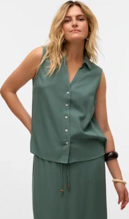 Vero Moda Blusentop "VMMYMILO SL V-NECK SHIRT WVN GA" mit Leinen